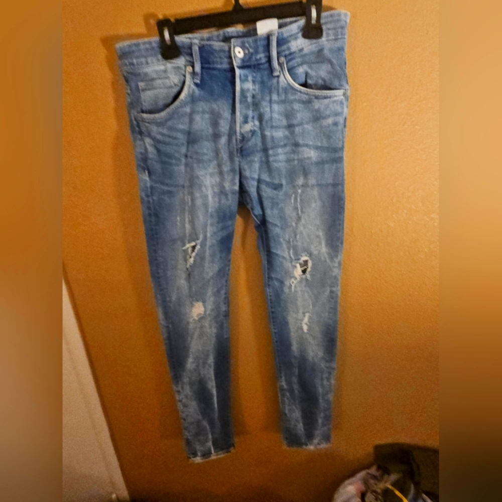 H&M skinny low waist sz 33/34 womens frayed light wash jeans
